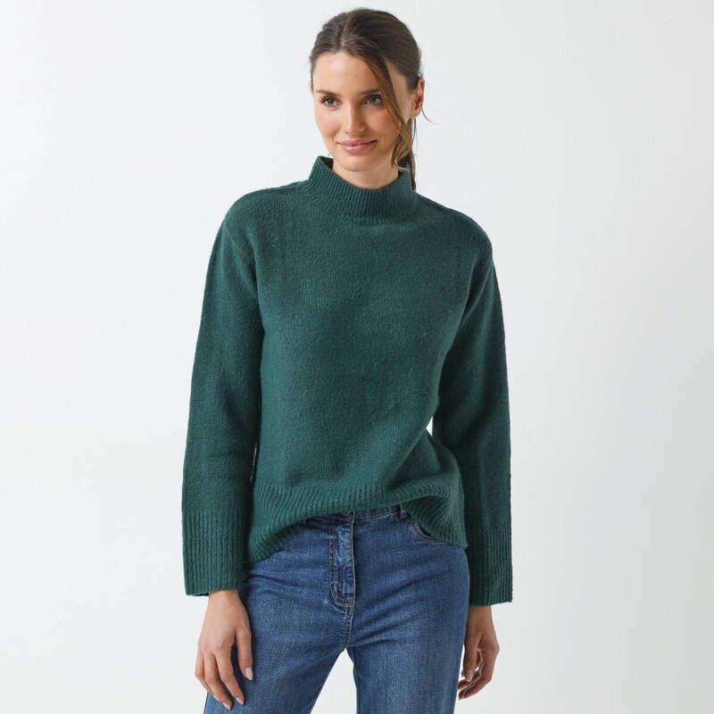 Voľný pulóver so stojačikom zelená jedľová 054 Blancheporte 66161641