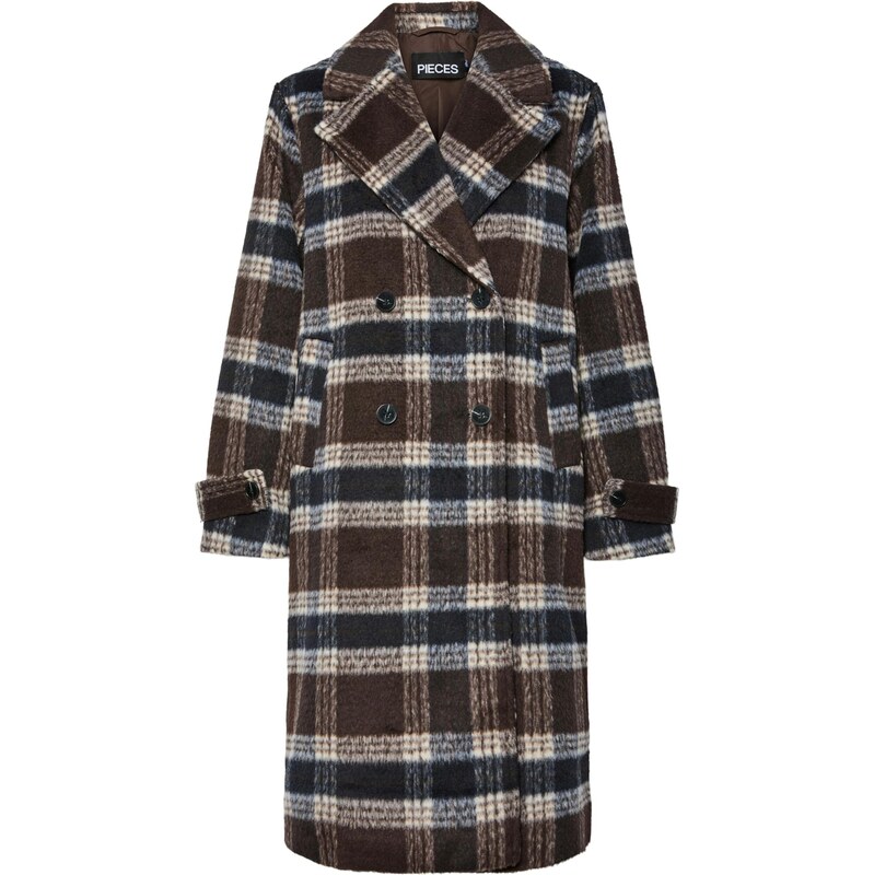 PIECES Prechodný kabát PCMARBLE krémová / tmavomodrá / tmavohnedá 66164063