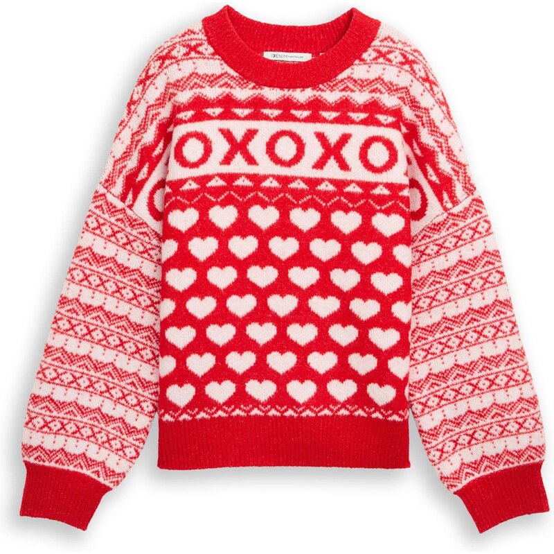 TOM TAILOR DENIM Sveter červená / prírodná biela 66164648