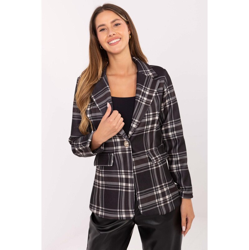 MladaModa Kárované sako so zapínaním na gombík model 26232 čierne 66170005