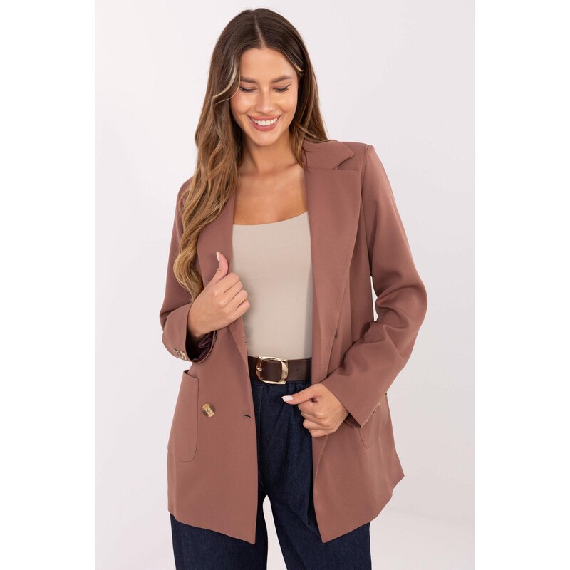 MladaModa Dvojradové sako s vreckami model 95604 farba cappuccino 66170009