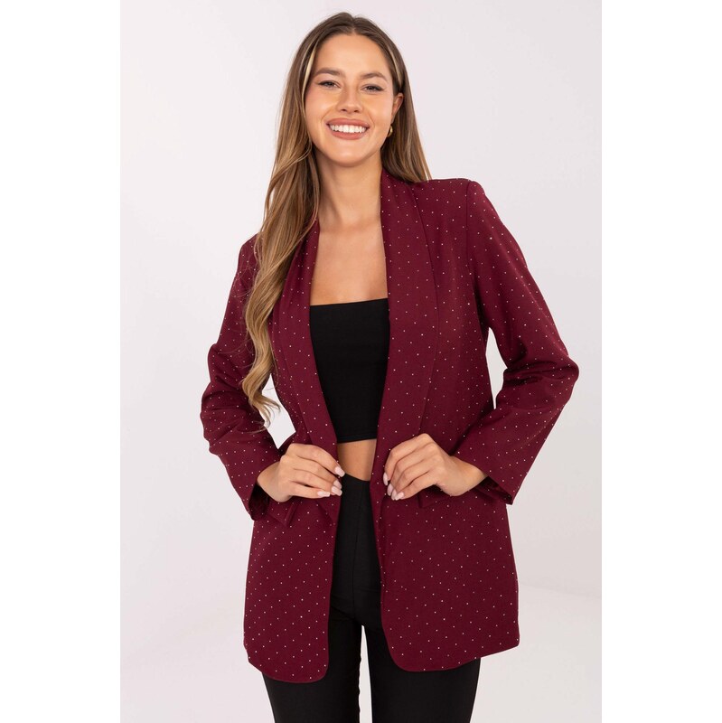 MladaModa Elegantné sako so zirkónmi model 65788 bordové 66170050