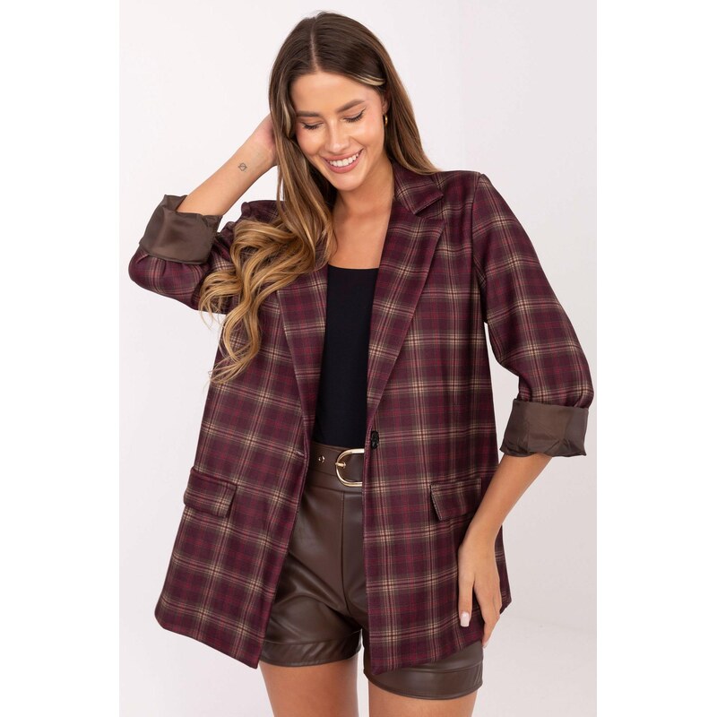 MladaModa Kárované sako so zapínaním na gombík model 73916 bordové 66170044