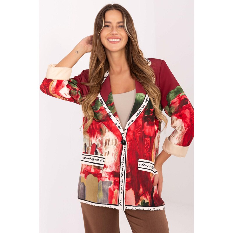 MladaModa Moderné sako s abstraktnou potlačou model 52580 bordové 66170053