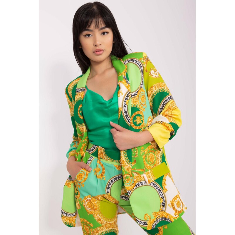 MladaModa Vzorované sako bez zapínania model 84395 zelené 66170060