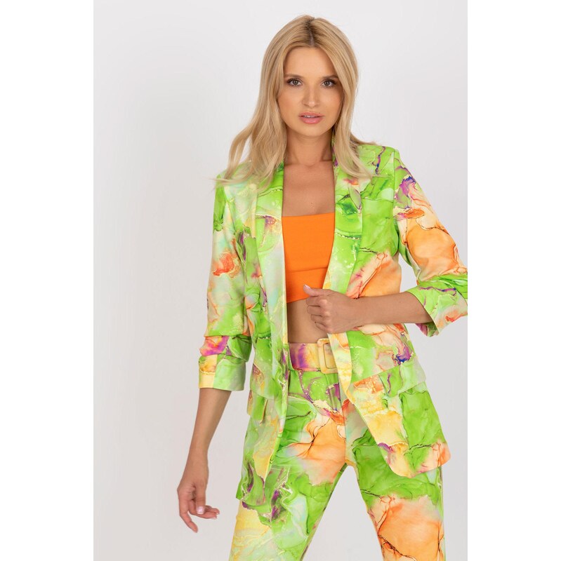 MladaModa Vzorované sako bez zapínania model 84122 zelené 66170061