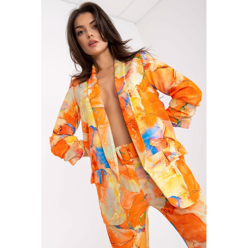 MladaModa Vzorované sako bez zapínania model 84122 oranžové 66170062