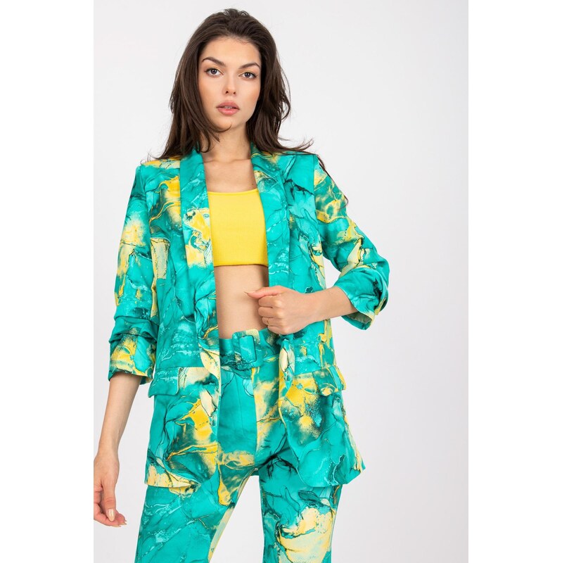 MladaModa Vzorované sako bez zapínania model 84122 tyrkysové 66170063