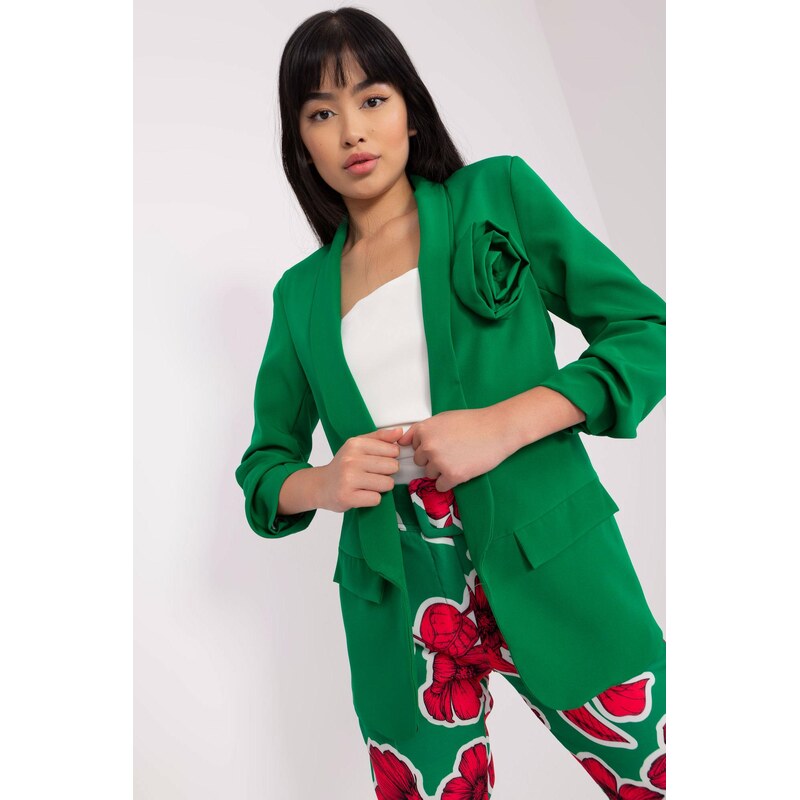 MladaModa Elegantné sako a ozdobnou aplikáciou model 17310 tmavozelené 66170069