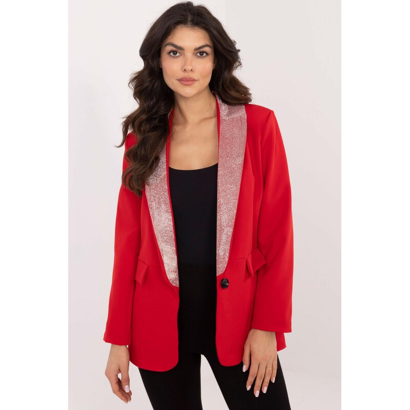 MladaModa Elegantné sako so zirkónmi model 92685 červené 66170076