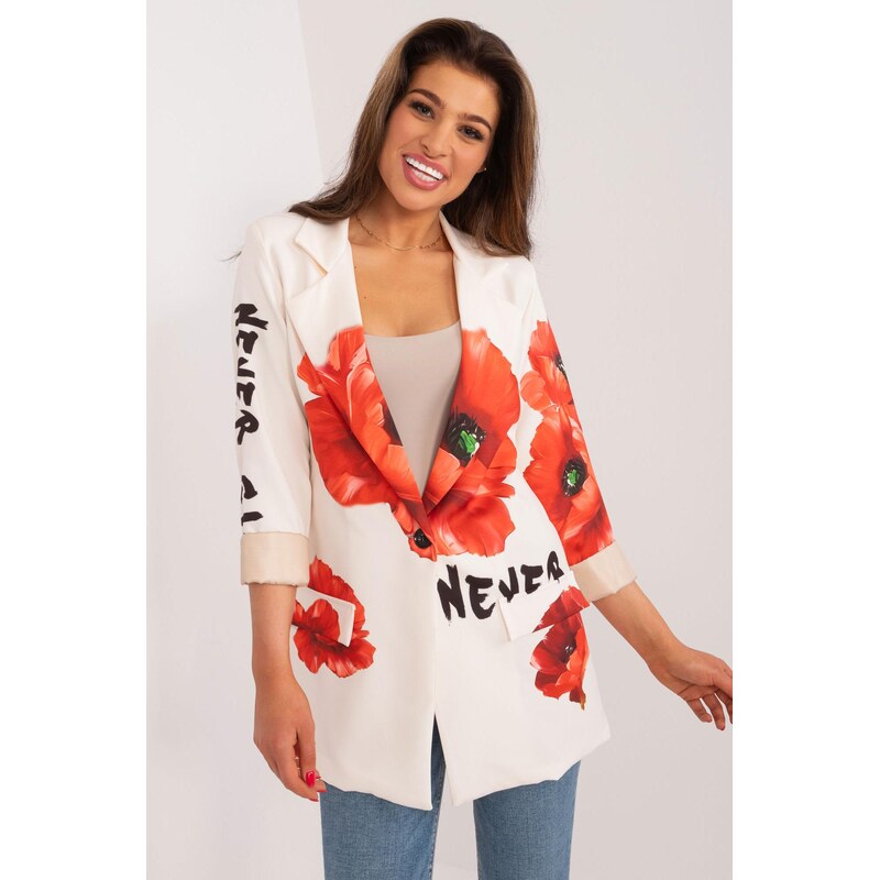 MladaModa Elegantné sako s kvetinovým vzorom model 25236 farba ecru 66170093