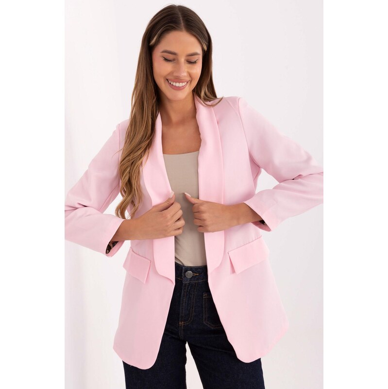 MladaModa Elegantné sako bez zapínania model 57186 pudrovo ružové 66170085
