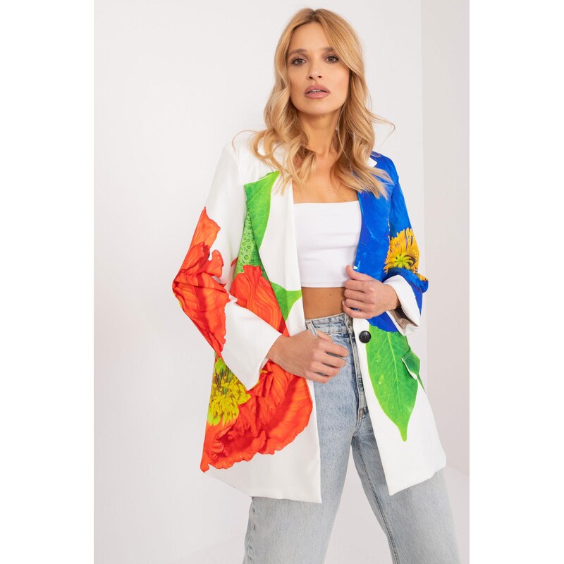 MladaModa Elegantné sako s kvetinovým vzorom model 51912 farba ecru 66170094