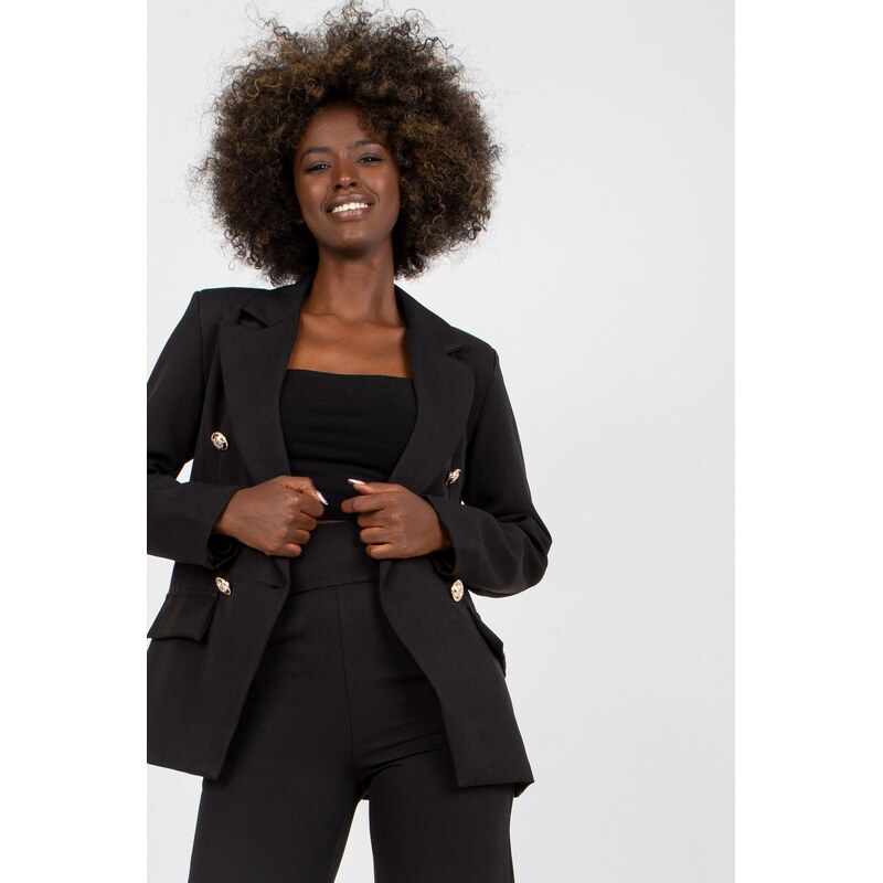 MladaModa Dvojradové sako s vypchávkami na pleciach model 55500 čierne 66170105