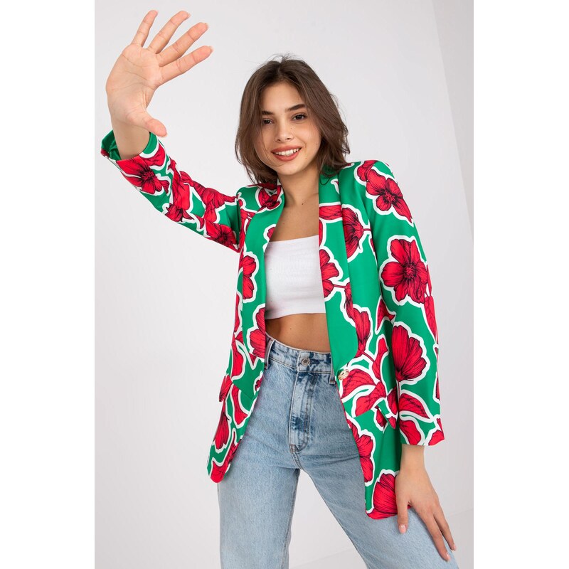 MladaModa Vzorované sako Neonila s kvetinovým vzorom zelené+červené 66170101