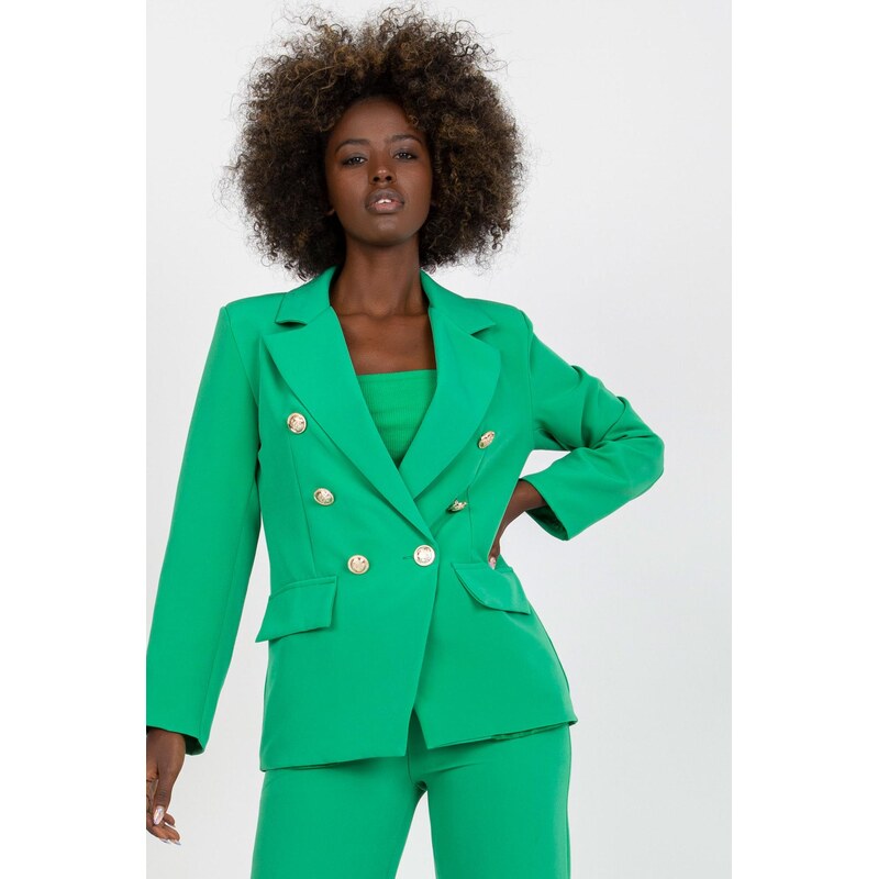 MladaModa Dvojradové sako s vypchávkami na pleciach model 55500 zelené 66170103