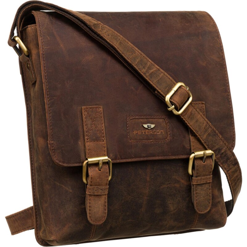 Pánska kožená crossbody taška v hnedej farbe s klopou – Peterson 66171331