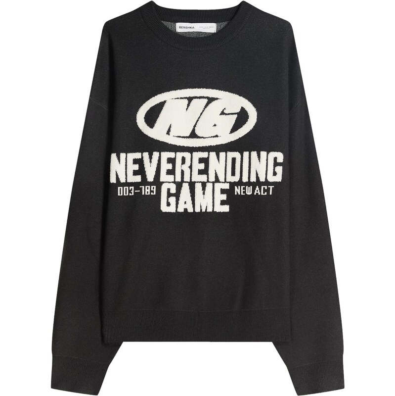 Bershka Sveter slonová kosť / čierna 66173487