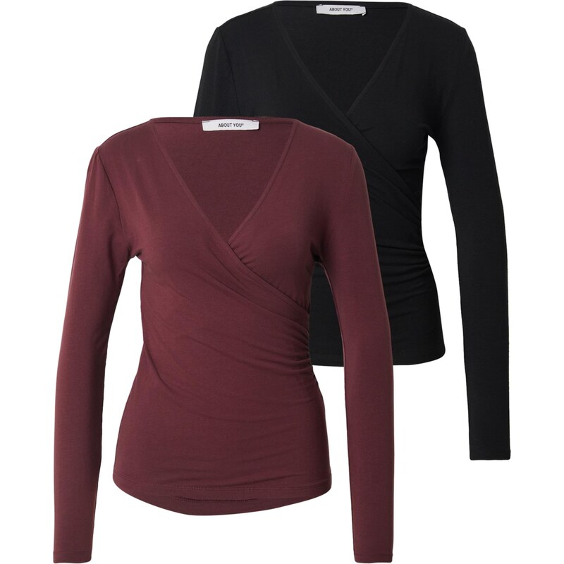 ABOUT YOU Tričko Natalie burgundská / čierna 66173716