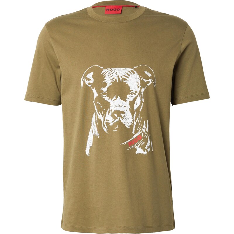 HUGO Tričko Dubrox olivová / brusnicová / biela 66173726
