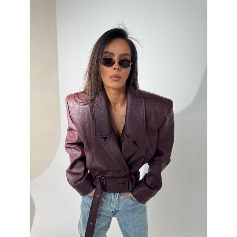 LaManuel Dámska pevná kožená bunda VISION bordová 66177935