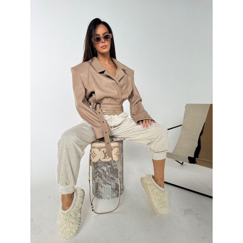 LaManuel Dámska pevná kožená bunda VISION béžová 66177937