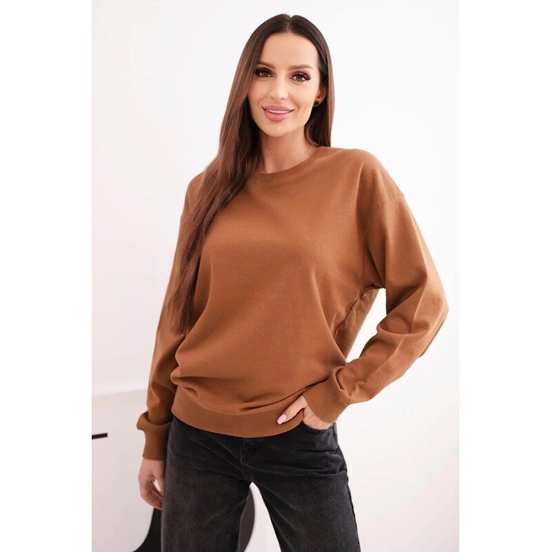 MladaModa Bavlnená mikina bez kapucne HIT03 farba camel 66178039