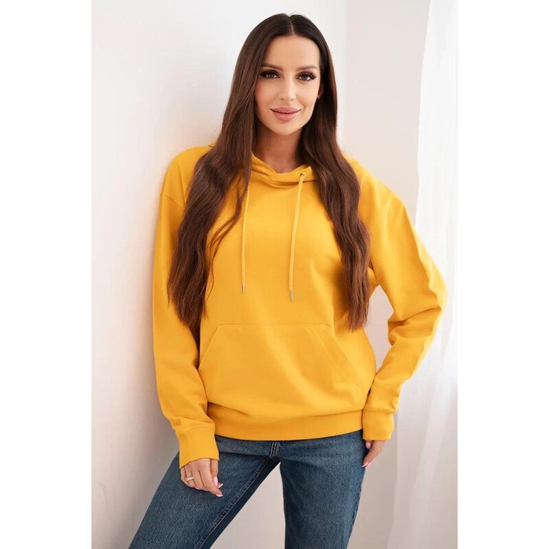 MladaModa Bavlnená mikina s kapucňou a klokankou HIT01 horčicová 66178045