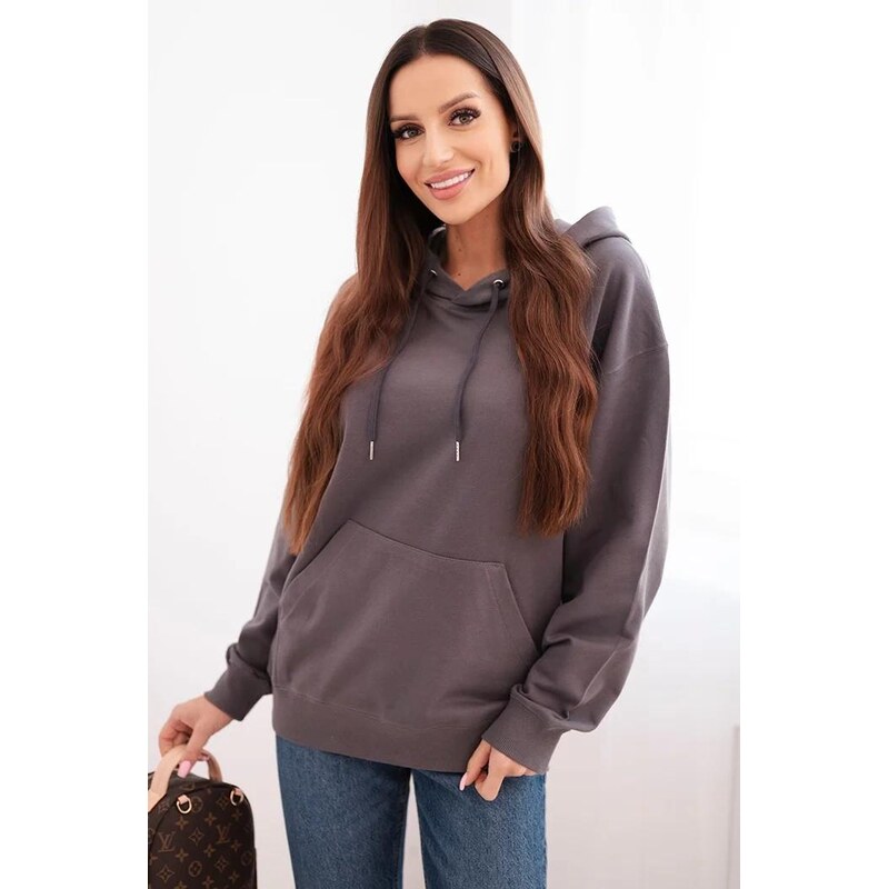 MladaModa Bavlnená mikina s kapucňou a klokankou HIT01 grafitová 66178050