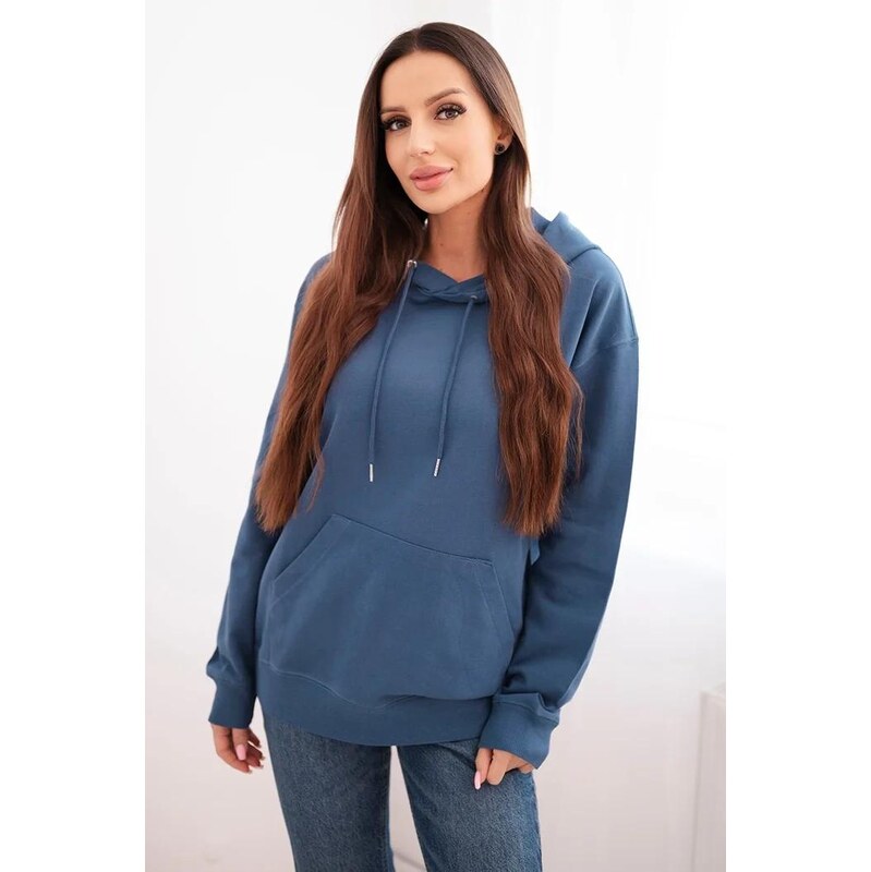 MladaModa Bavlnená mikina s kapucňou a klokankou HIT01 farba džínsová 66178048