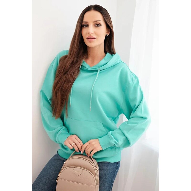 MladaModa Bavlnená mikina s kapucňou a klokankou HIT01 mentolová 66178046
