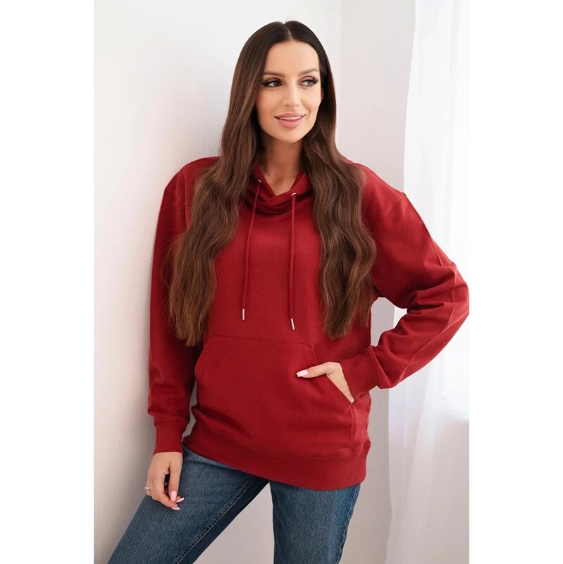 MladaModa Bavlnená mikina s kapucňou a klokankou HIT01 bordová 66178054