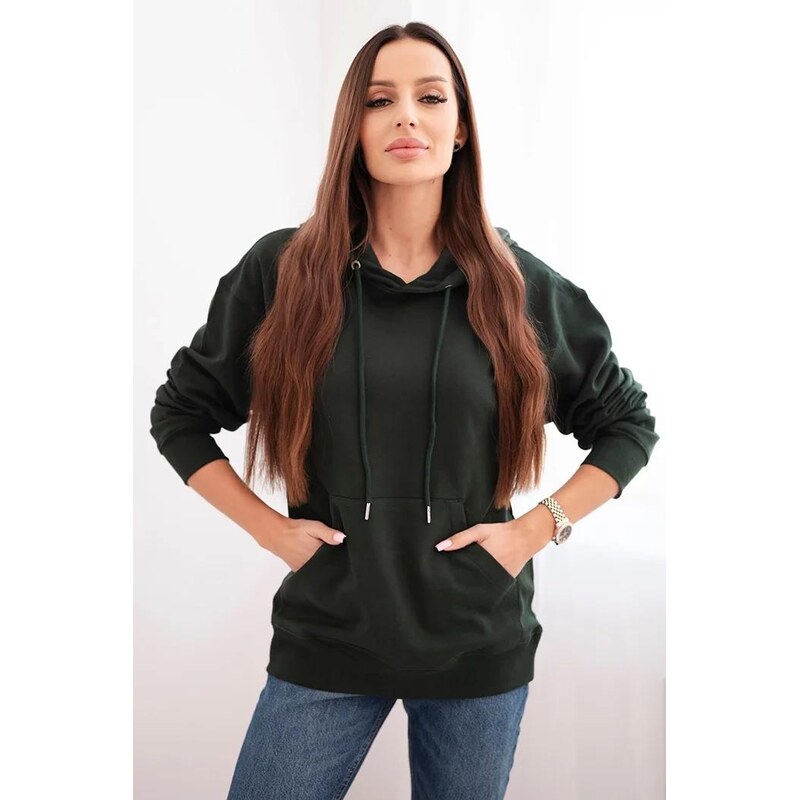 MladaModa Bavlnená mikina s kapucňou a klokankou HIT01 tmavozelená 66178052