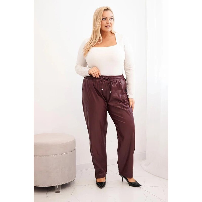 MladaModa Zateplené oversize nohavice z ekokože s vysokým pásom model 66178076