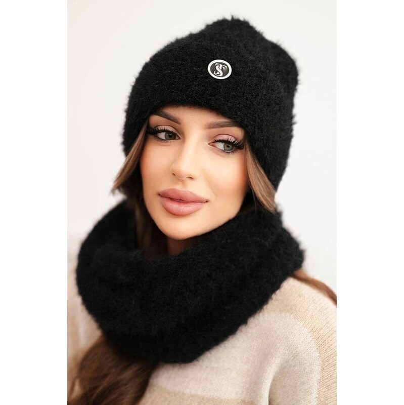 MladaModa Komplet - dámska čiapka + komín CZ09 čierny 66178084