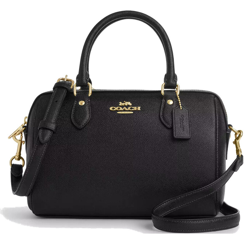 COACH Kabelka Rowan Satchel Bag Crossgrain Leather Gold Black 66600101