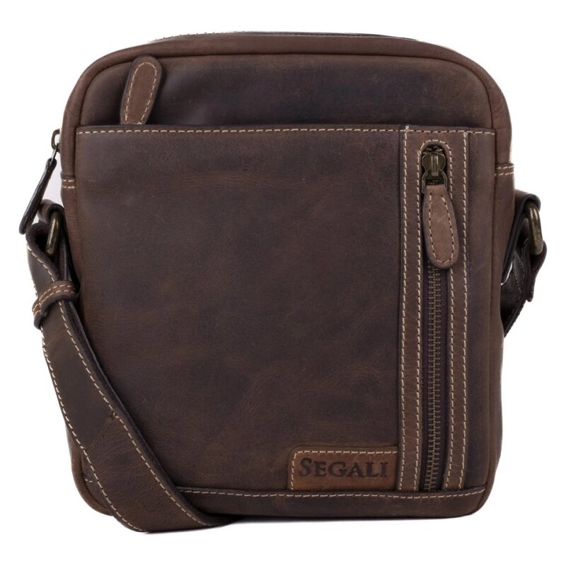 SEGALI Pánska kožená taška cez rameno 23322 hnedá-tm. hnedá 66186214
