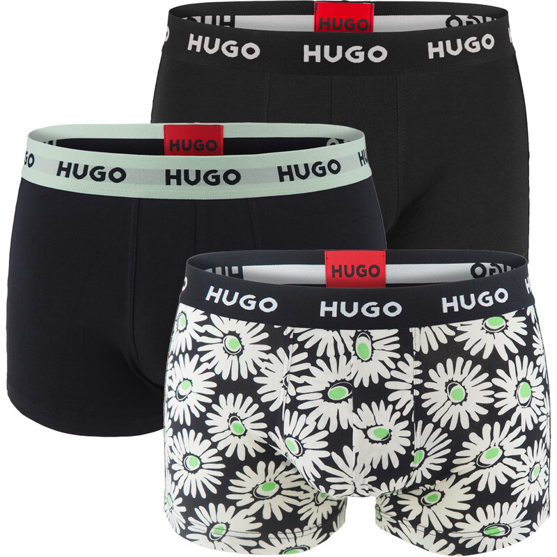 HUGO - boxerky 3PACK cotton stretch black & bold floral mix 66187245