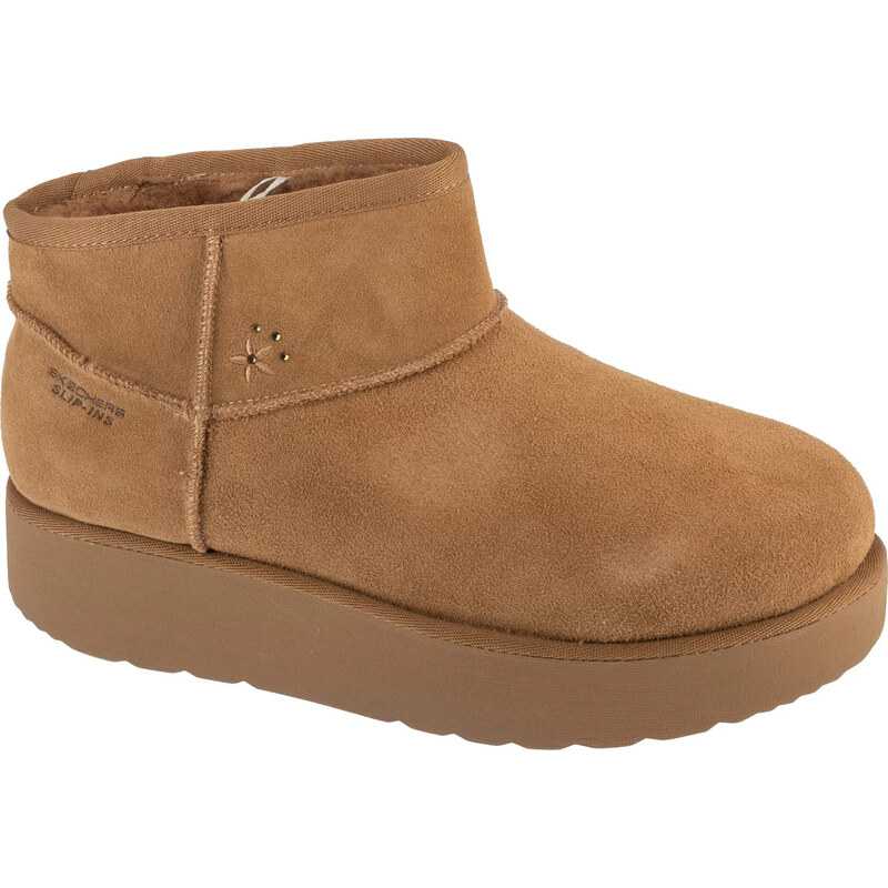 Hnedé dámske válenky na platforme Skechers Slip-Ins: Keep Cozy 169143 66188369