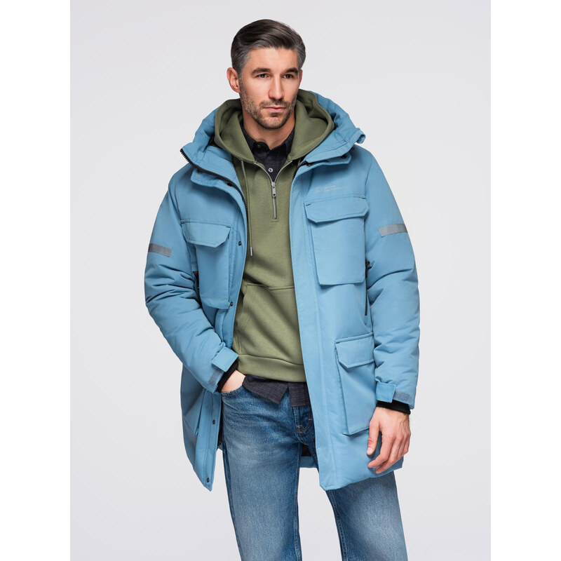 Ombre Insulated long mens jacket with reflective elements - blue 64782492