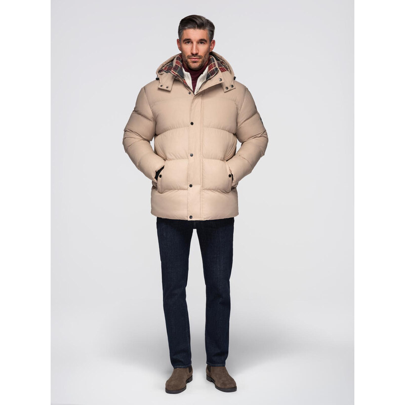 Ombre Mens puffer jacket with check lining - beige 64783063