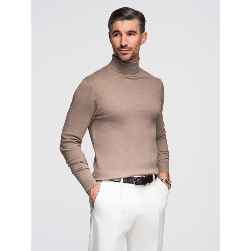 Ombre Mens knitted turtleneck with viscose - dark beige 64788205