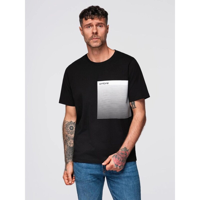 Ombre Clothing Čierne pánske tričko s trendy potlačou V2 TSPT-0246 66197098