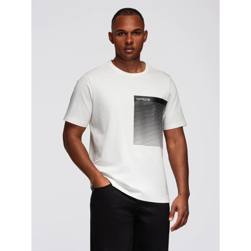 Ombre Clothing Biele pánske tričko s trendy potlačou V1 TSPT-0246 66197598
