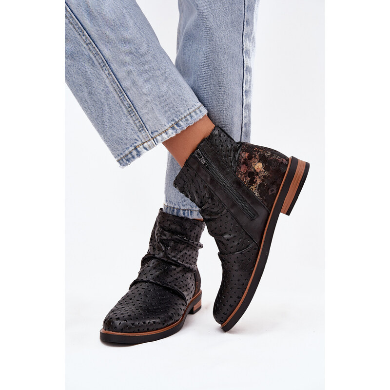 Kožené členkové topánky s perforovaným vzorom Maciejka 66471381