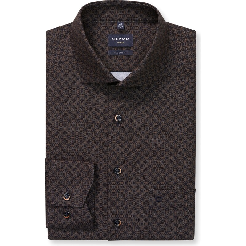 Pánska hnedá vzorovaná košeľa OLYMP modern fit 66198215
