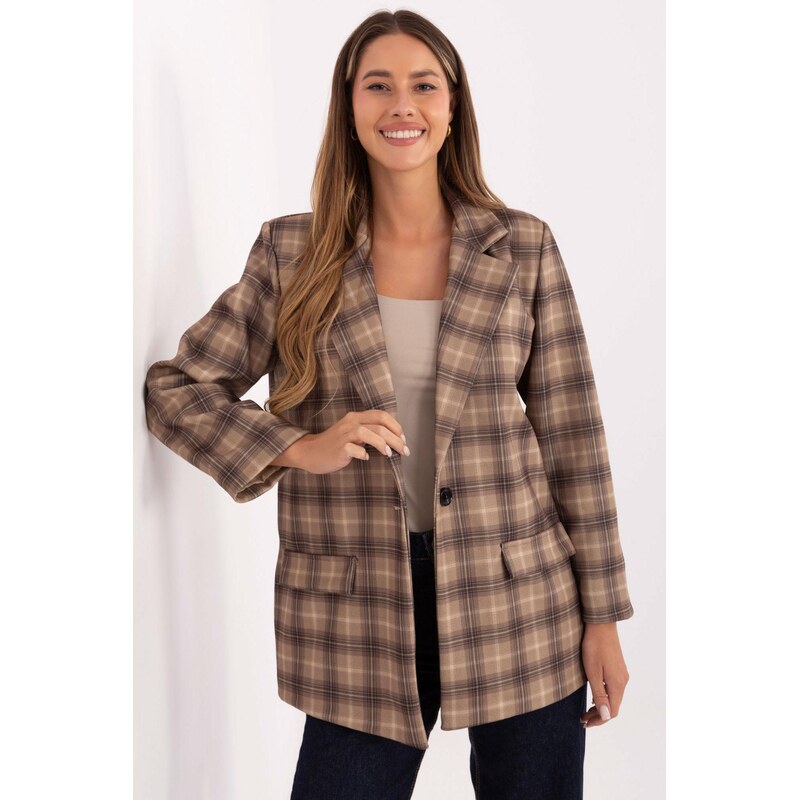 MladaModa Kárované sako so zapínaním na gombík model 73916 béžové 66205413