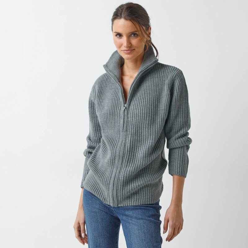 Sveter na zips sivý melír 040 Blancheporte 66208592