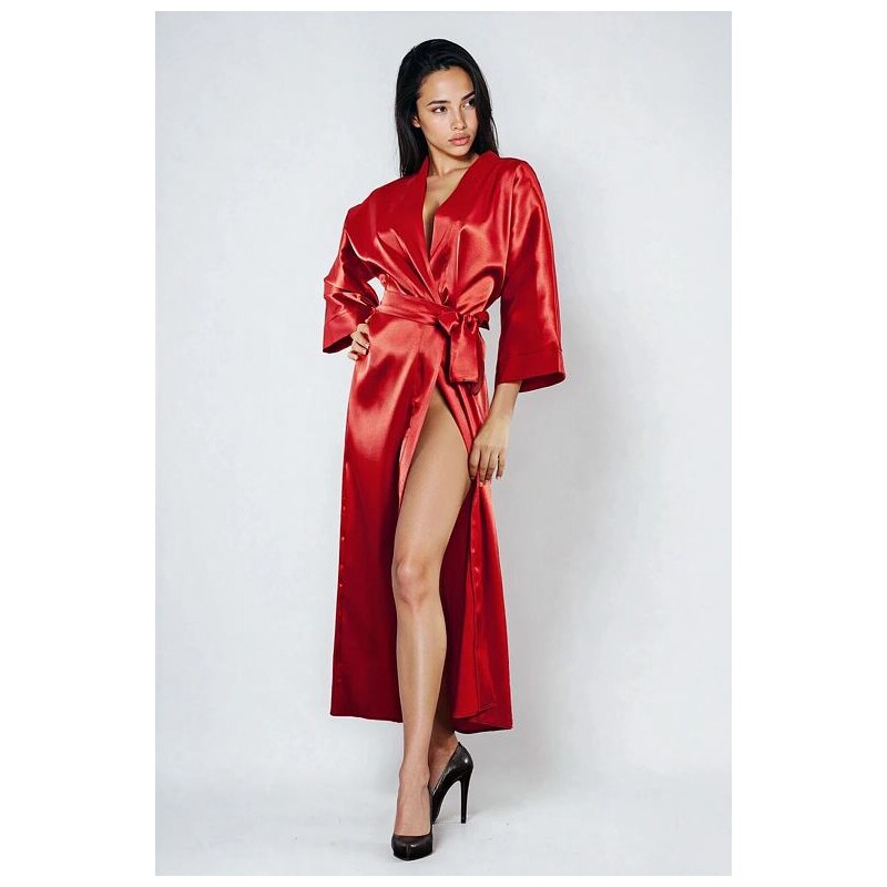 DKaren Dámsky saténový župan 130 červený 5536125