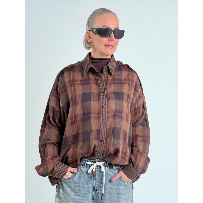 BRIGITTE Bordová kockovaná košeľa HILL 66211375